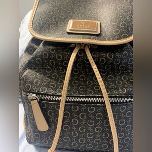 Guess Tan and Black Monogram Backpack